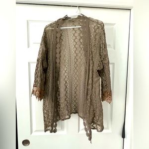 Women’s Brown Lace Charlotte Russe Cardigan, size Large
